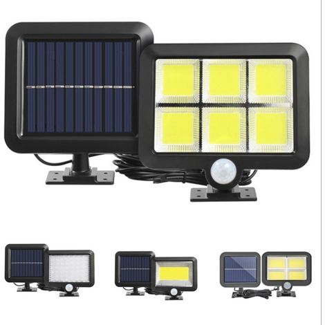 Solarbetriebene Außenleuchte mit Bewegungsmelder, 120 COB-LEDs, 6 Batterien, 3 Modi (weiß) (1/4)