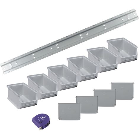 vasalat Stapelboxen 160x102x75mm Gr.2, Sichtlagerboxen für Werkstatt Garage und Lager, Kunststoff grau, 6x Sichtlagerkästen mit Wandhalterung + 4x Trennsteg (1/5)