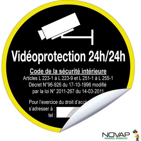 Adhésif Vidéoprotection 24/24 - haute visibilité - Ø 80mm - 4100906