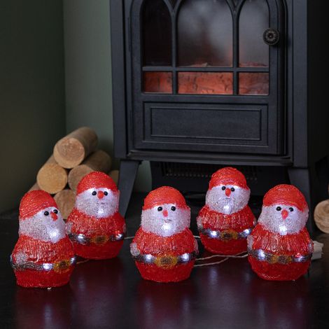 14cm Set of 5 Battery Operated Light up Christmas Santa Ornaments with 40 Cool White LEDs (1/3)