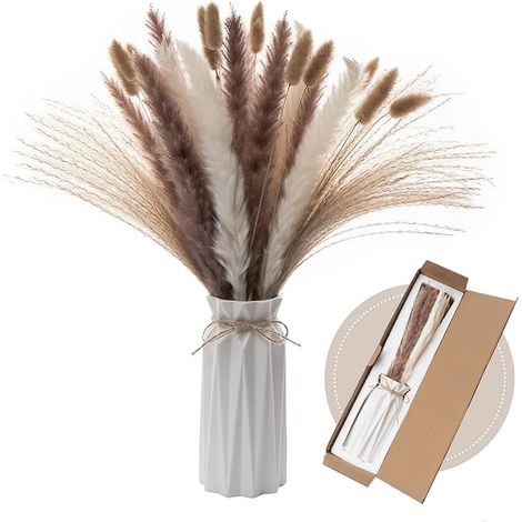 Pampa Séchées Naturelle Décoration avec Vase Inclus, pour Boho Mariage, Chambre, Anniversaires, Déco Intérieur (1/5)