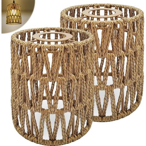 Abat-jour Plafond 2 Pièces Abat Jour Rotin Corde Tissée à la Main Style Boho Décoration de la Maison pour E27 Applique Suspendue Lampadaires Suspension Lustre