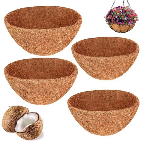 4 Pièces Doublures Fibre Coco Rondes 12 In, Doublure Paniers Suspendus Naturelle, Accessoires Décorer Pots Fleurs Épaisse, Doublures Jardinière Plantes pour Intérieur Extérieur, Maison, Fenêtre Boîtes (1/5)