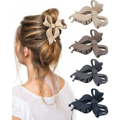 4-Piece Cute Women's Hair Clips with Bows, Large Matte Finish, Strong Hold, Suitable for Fine and Thick Hair  Fashion Hair Accessories (1/5)