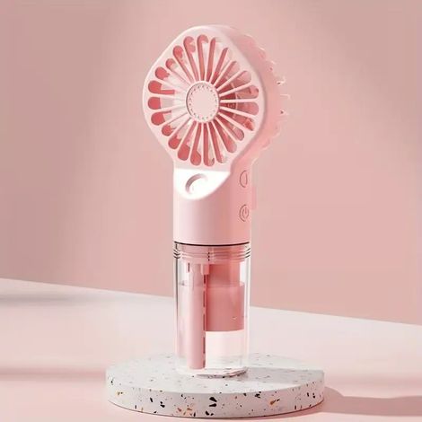 (Rose) Ventilateur brumisateur portable rechargeable, portatif, adapté à une utilisation en extérieur et au bureau. (1/4)
