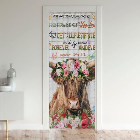 Hautes Terres Chat Rideaux Interieur Salon Chambre Animaux Décoration Rideau de Porte 86x203cm Rideaux Exterieur d'entrée Hautes Terres Vache Floral Rideau Occultant Rideaux - 86L X 203H cm (1 Panneau (1/5)