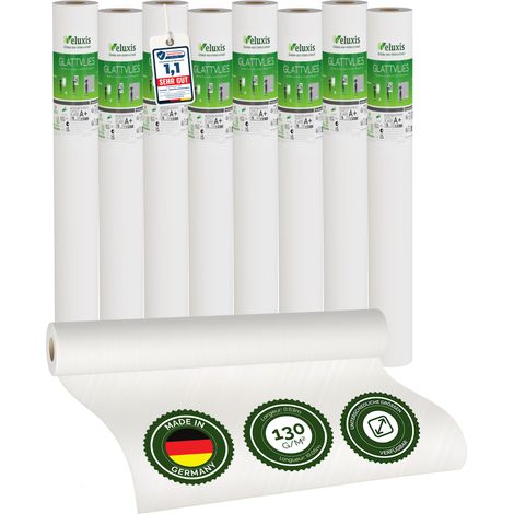 Veluxis® Papier peint intissé lisse de qualité supérieure, utilisable comme sous-couche et pour la peinture – peignable, pontant les fissures, dimensionnellement stable (lot de 8 pièces blanc, 10,05 m