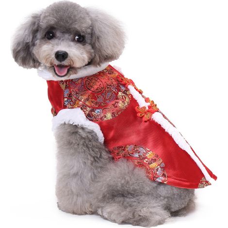 Costume Tang Pour Chien - Vêtement Rouge Nouvel An - Design Traditionnel Chinois - Boutons Pression - Taille Unique (1/5)