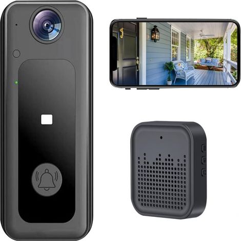 Sonnette sans fil avec caméra, surveillance en temps réel avec une résolution 2K, conception sans fil, détection de mouvement par IA pour une sécurité domestique renforcée-AquaForge