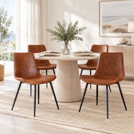 Sedie da pranzo 4 pezzi, marroni, in Tech-Fabric traspirante con struttura in metallo, 120 kg cad. (1/5)