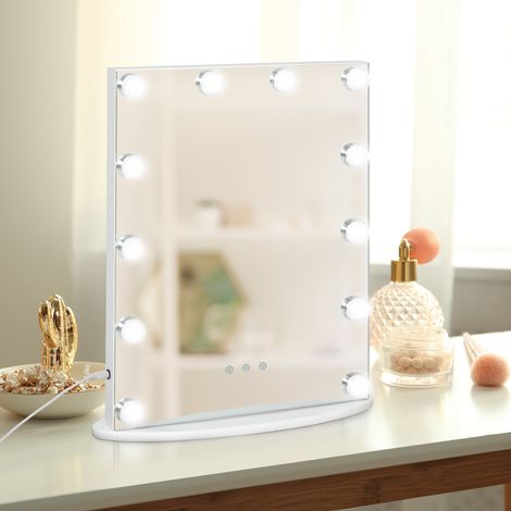 Espejo de Maquillaje Estilo Hollywood Espejo de Tocador Táctil con 12 Luces LED Ajustables 41,5x13,5x51 cm Blanco (1/5)