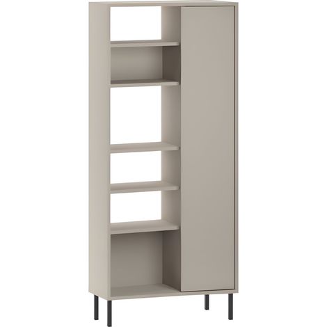 Libreria 6 Ripiani 1 Anta Battente Curva Beige Moderna Salvaspazio