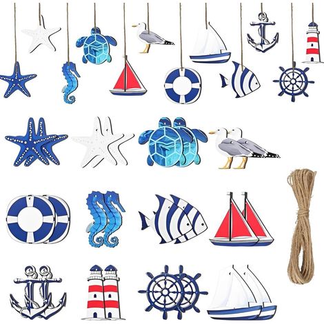 24 Pièces Décoration Nautique Etoile de Mer Kit Maritime pour Filet de Peche Décoratif Coquillage Pendentifs Muraux Bois (1/5)