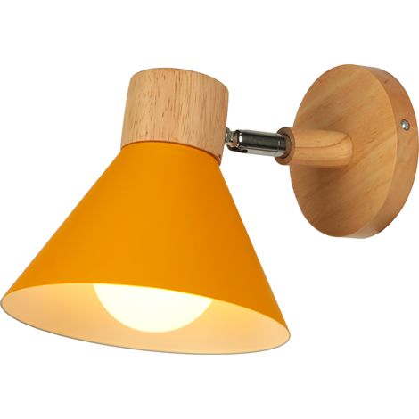 Appliques Murales Vintages Industrielles Lampe Murale en Métal et Bois Suspension Luminaire Réglable Orange Ø17,5CM - 1Pcs