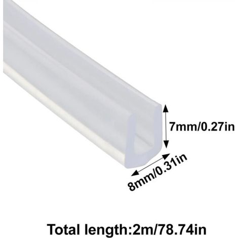 Bande d'étanchéité en caoutchouc pour profilé en U, 2 m (6,56 pi), profilé en silicone transparent pour bordure de 3 à 4 mm. (1/4)