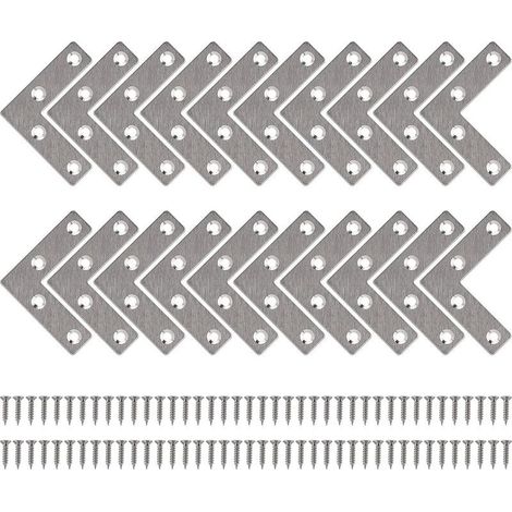 Equerre de Fixation Plats Droits Support en forme de L Metalliques Equerres avec Vis pour Bois Meubles Placard Réparation Support 50 50mm 20 Pièces (1/4)