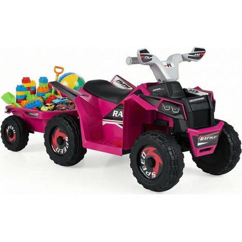ATV eléctrico para niños de 6 V con remolque, color rosa, a partir de 3 años