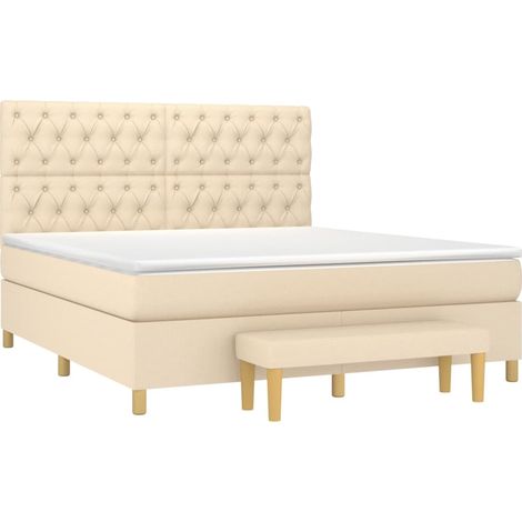 Sommier à lattes de lit avec matelas Crème 160x200 cm Tissu vidaXL (1/5)