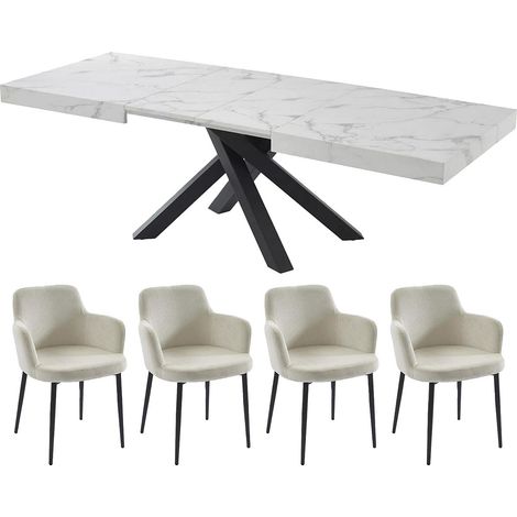 Set tavolo CATONAV + 4 sedie CELOLA Bianco e crema