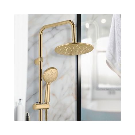 Wenko – Colonne de douche hydromassante dorée 3 fonctions – Douche pluie 22 cm – Acier inoxydable – Installation rapide avec flexible 150 cm (1/5)