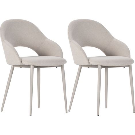 Lot de 2 chaises enveloppantes en tissu maille beige pieds métal crème - LAYANI (1/5)