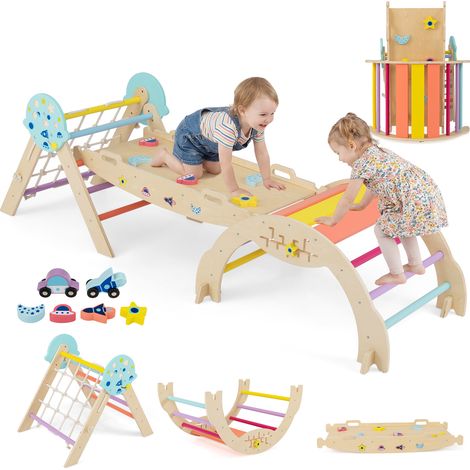 COSTWAY Triangle Climbing Set Foldable Climbing Toys for Toddlers Colorful