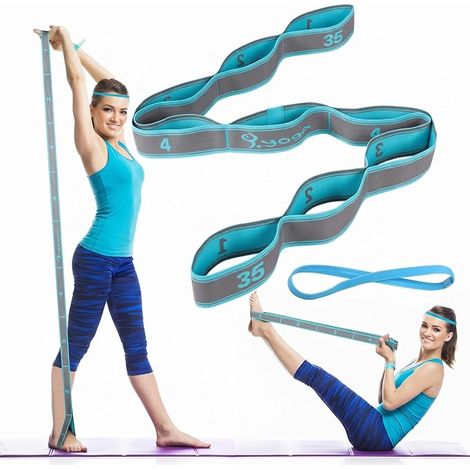Sangle élastique d'étirement pour le yoga, sangle d'étirement, sangle d'exercice, sangle de yoga à 9 anneaux, sangle d'étirement pour le yoga avec boucles, adaptée à la physiothérapie, au Pilates et à (1/5)