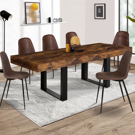 Mesa de comedor extensible PHOENIX 4-8 personas Madera envejecida y negra 160-200 cm (1/5)