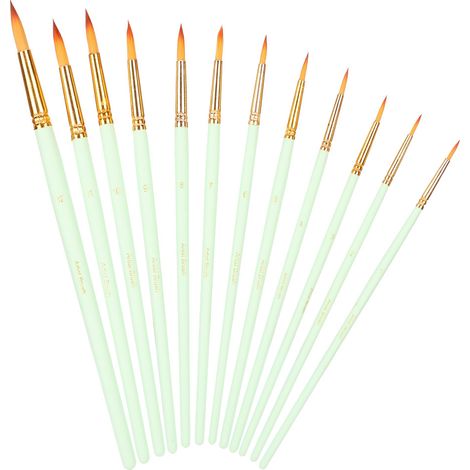 Lot de 12 pinceaux d'artiste en nylon, fournitures artistiques, stylo pour aquarelle et peinture à l'huile