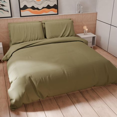 Parure de lit Double 230 x 220 cm (2 taies d'oreiller 75 x 50 cm incluses), Housse de Couette Douce Microfibre Couleur Unie Boue (1/5)