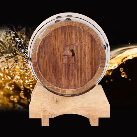 1-Liter-Mini-Weinfass aus Eichenholz für den Hausgebrauch, tragbar, Holzfarbe mit schwarzem Bügel, 1 Liter (1/5)