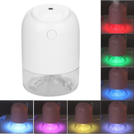 Mini humidificateur de bureau USB avec minuterie, purificateur d'air pour voiture ou bureau, atomiseur avec lumières LED (blanc)