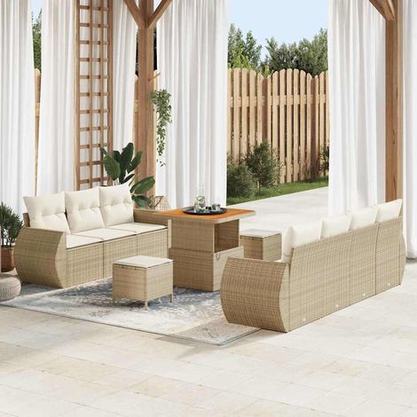 Teenpull – Gartensofa-set mit Kissen mit Speicher 10 pcs Beige Poly-Rattan (1/5)