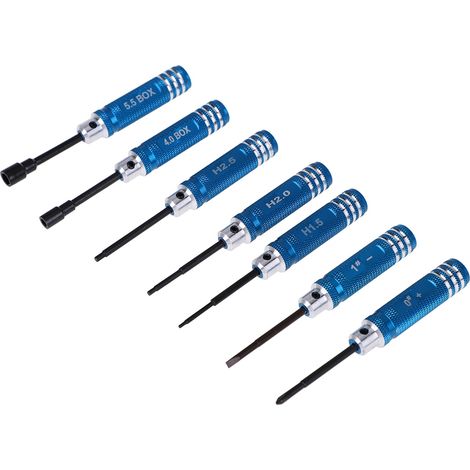 Kit 7 pièces tournevis hexagonal pour émetteur RC hélicoptère avion voiture bleu (1/5)