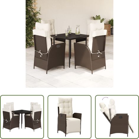 vidaXL Gartentisch -  5-tlg. Garten-Essgruppe mit Kissen Braun Poly Rattan (1/5)