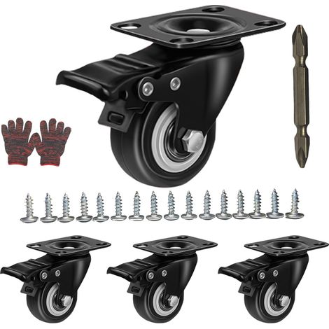 4 Pièces Roulette Charge Lourde 50mm - Roulettes Pivotantes à Frein, Portée 280KG, Roues Noires en Caoutchouc pour Meubles Lourds, Tables, Armoires, Étagères, Usage Industriel (1/5)