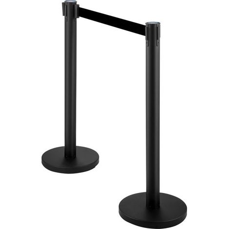 Poteau de guidage avec ceintures rétractables - 6 pièces - Hauteur 90 cm - Ceintures noires de 2 m (1/5)