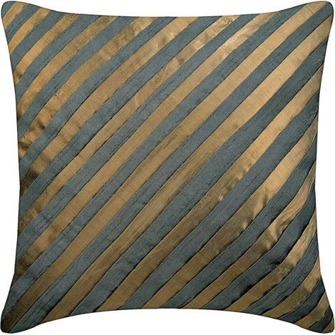 Grauer Kissenbezug (30 x 30 cm) mit Seidenbesatz, handgestreiftes Design, moderner Stil, grau-kupferfarben.