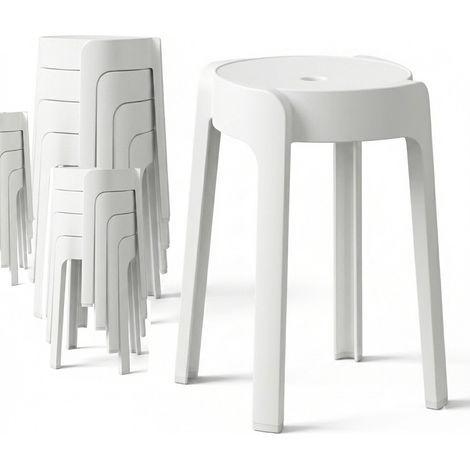 12 Tabourets Gigognes empilables BM HOME TAB-BLANC en plastique, légers pour la maison, salle de classe, cuisine, jardin (1/5)