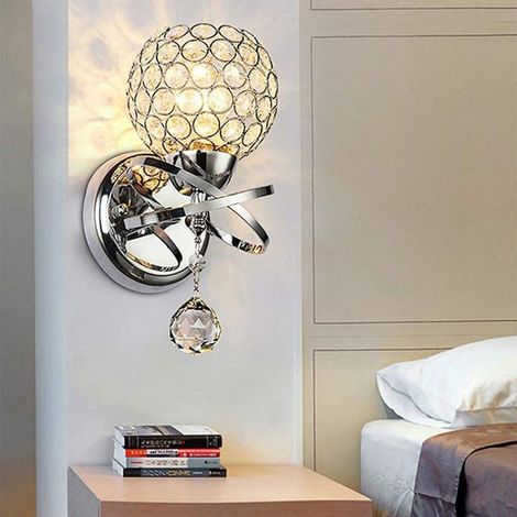 Applique murale en cristal pour chambre à coucher lampe de chevet ronde moderne douille ampoule non incluse E26 (1/4)