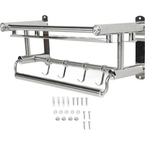 Estante de pared para baño Crezuo 201 de acero inoxidable de 15,7 pulgadas, impermeable, resistente a la corrosión, toallero con ganchos para ducha.-Crezuo