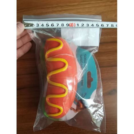 Saucisse hot-dog qui grince pour chien – Taille M – Caoutchouc naturel – Résiste à la morsure – Pour jeu extérieur