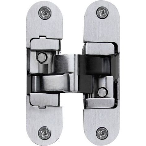 Charnière Invisible - Aluminium 3D - Ouverture 180° - Pour Porte Épaisseur Min 35 mm - Gauche - 23 x 95 mm - Inox Satiné