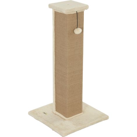 Griffoir pour chat, hauteur 81 cm, avec poteau en jute et balle suspendue, 41 x 41 x 81 cm, beige (1/5)
