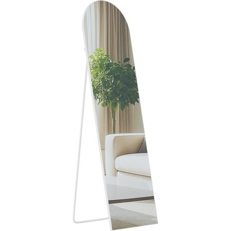 Miroir sur pied ou mural cadre métal blanc style moderne miroir pleine longueur 140 x 40 cm 100008815 (1/5)