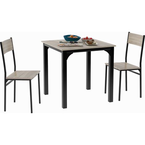 Ensemble table et 2 chaises gain de place pour cuisine, balcon, salle à manger ou salon, plateau MDF/PVC et structure métal, coloris clair - CHICFURN (1/5)