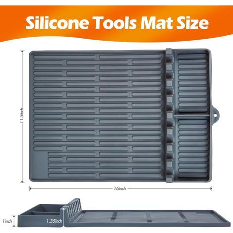 1 tapis de cuisson en silicone, 40,6 x 29,2 cm, avec bac récupérateur de gouttes, pour plancha Blackstone, support d'ustensiles de barbecue, accessoire de plan de travail (1/5)