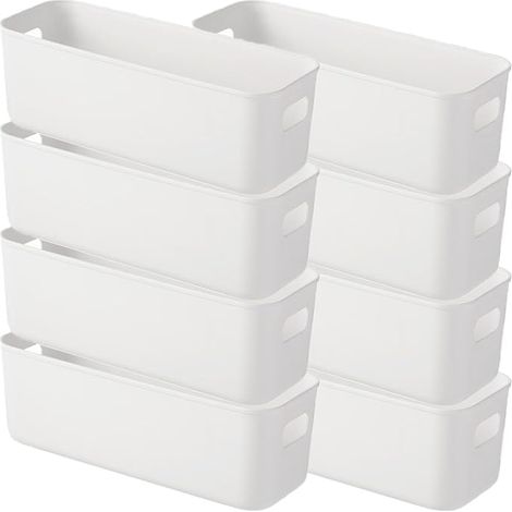 Panier de Rangement en Plastique, Petit Rangement 22 x 9 x 6.5 Paniers et Boîtes Cuisine pour Placard Bureau Salle de Bain Cosmétiques Jouets (Blanches)