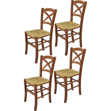 Tommychairs 4 Sillas Cross en haya color nuez claro y asiento en paja (1/5)