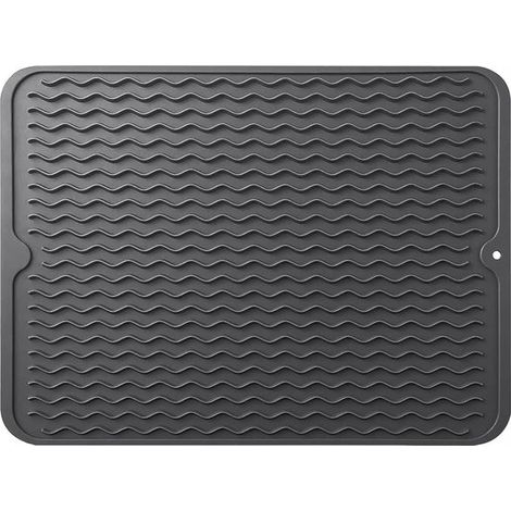 Tapis égouttoir multifonction - Dessous de plat en silicone - 30 x 40 cm - Tapis résistant à la chaleur - Tapis de cuisine avec trou de suspension - Noir (1/5)